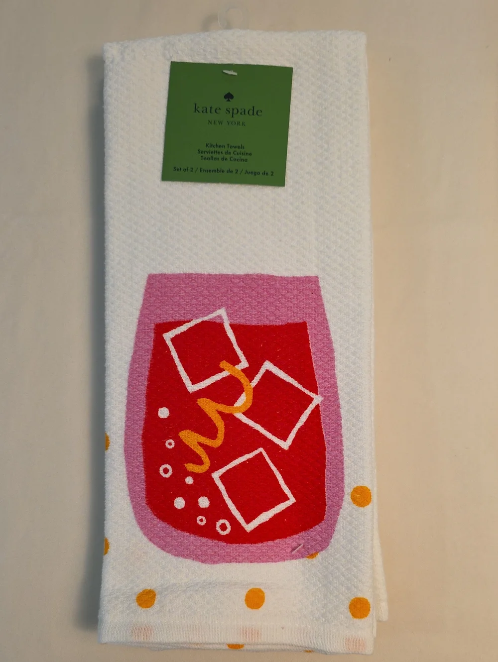 2 kate spade White Towel with Pink, Red & Yellow Drink Motif